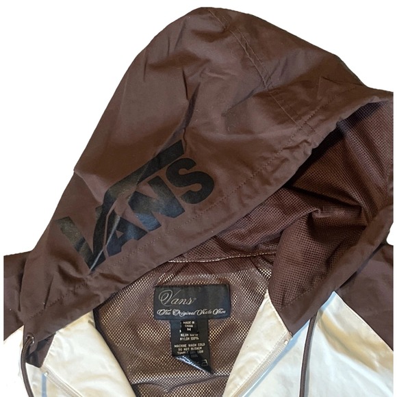 VTG Vans The Original Skate Shoe Jacket M 90s Cream & Brown Mesh Lined Hooded - Picture 2 of 16